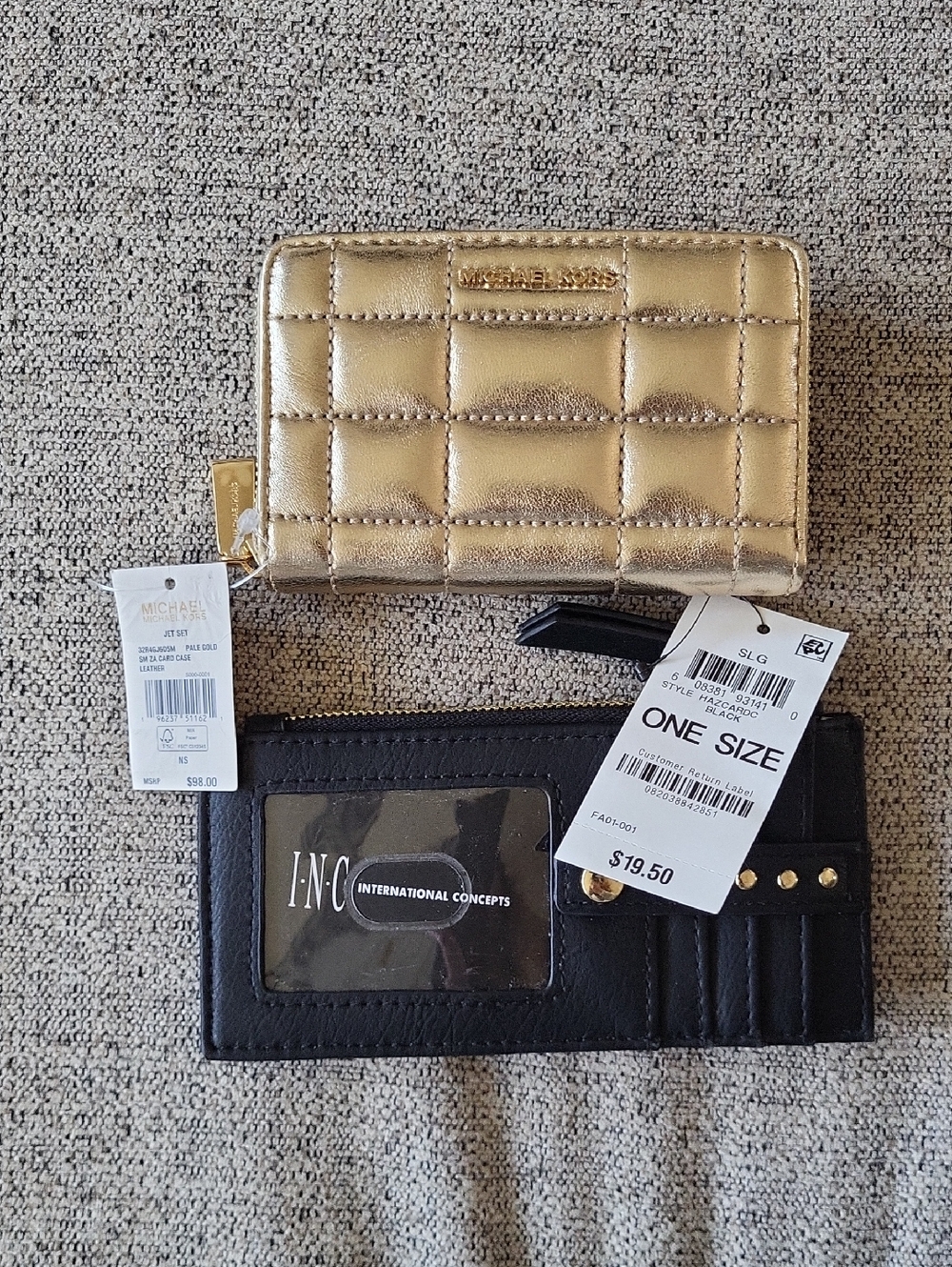 Michael Kors Metallic Gold Quilted Zip Wallet with Black Card Holder